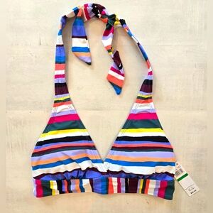 ANNE COLE Colorful Striped Halter Bikini Top, Small, NWT